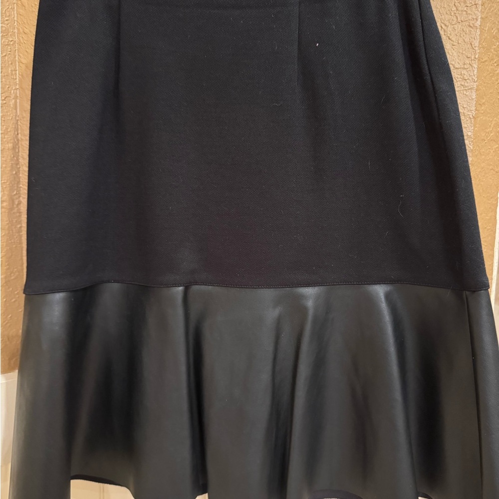 CAbi Black Midi Skirt with Faux Leather Hem